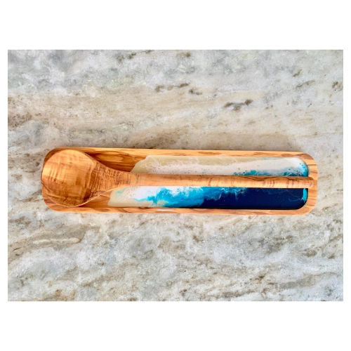 12" Spoon Rest set with Resin Ocean Art and Spoon