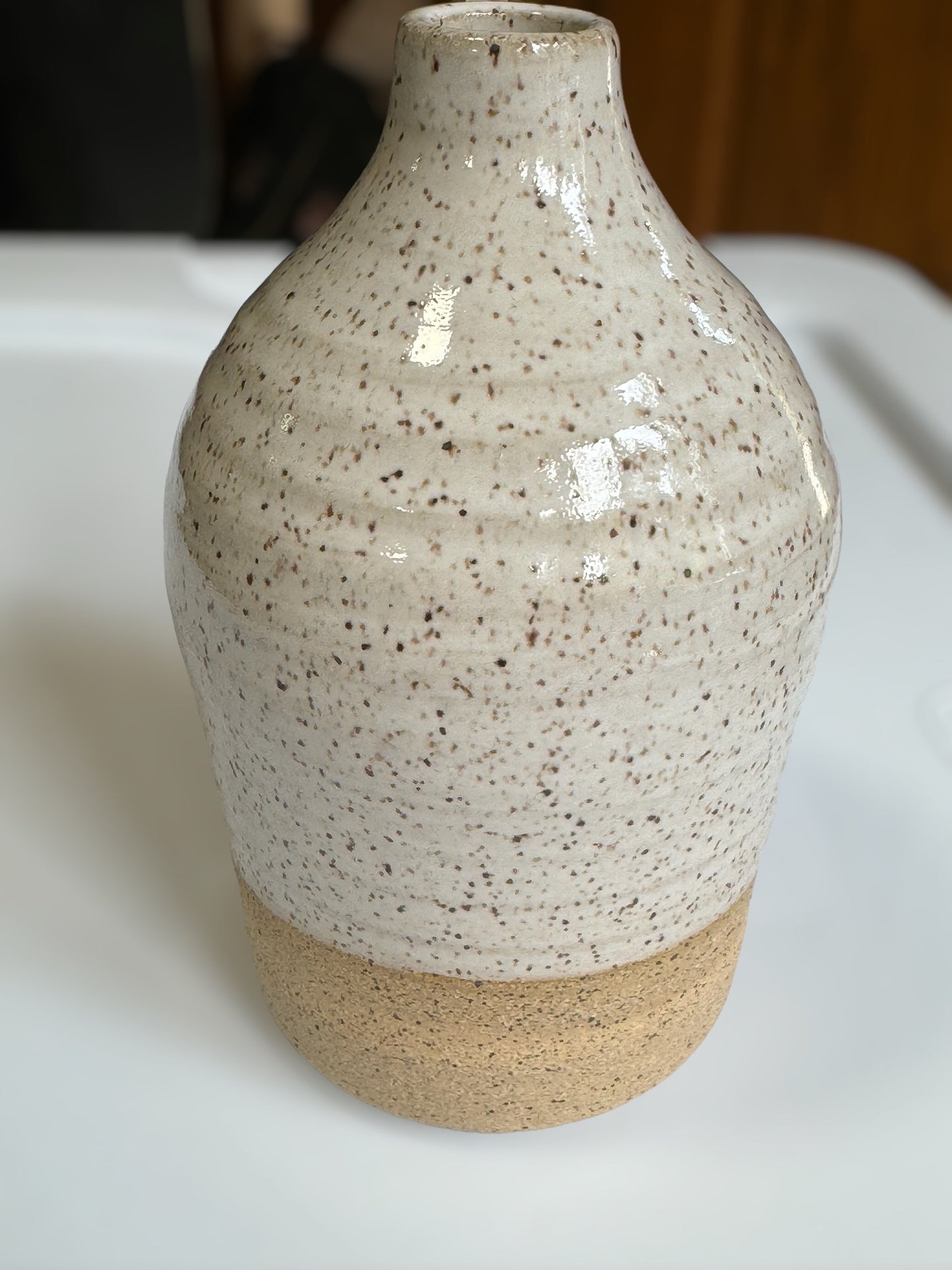 Vase - Large Bud - Speckled Clay, White